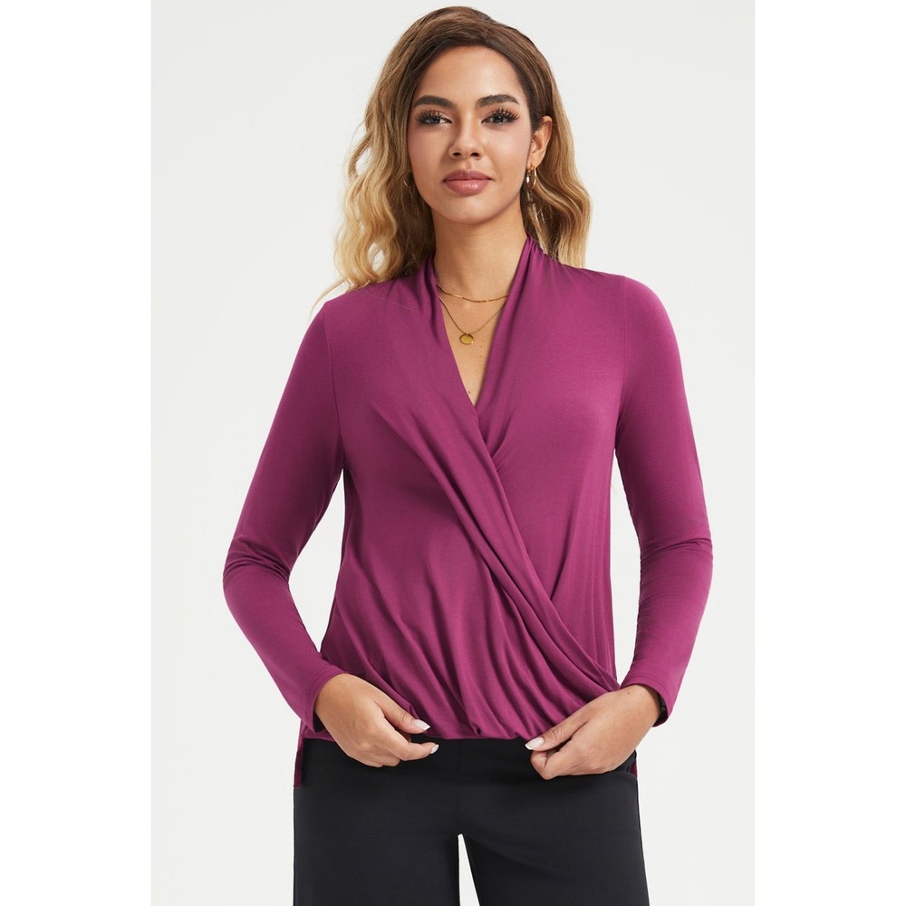 Betabrand Plum Purple Size XL Faux Wrap Ruched Long Sleeve Tunic Top NWOT